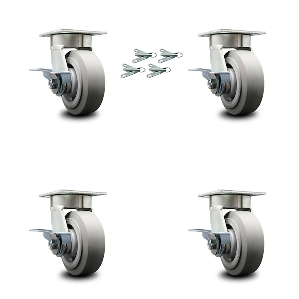 5 Inch Kingpinless Thermoplastic Wheel Caster Set with Brake and Swivel Lock SCC